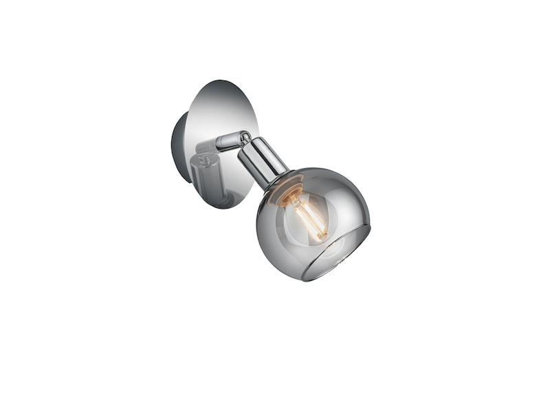 Wandstrahler BREST 1-flammig Chrom mit Rauchglas, Breite 9cm
