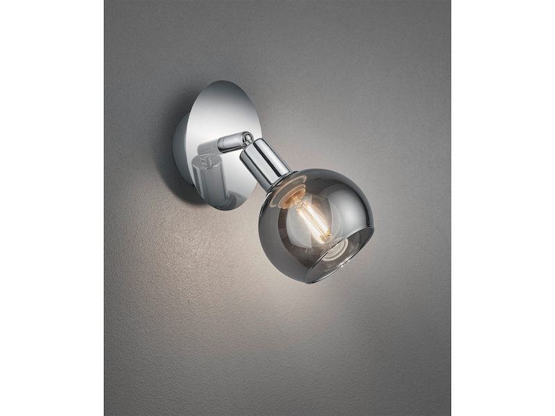 Wandstrahler BREST 1-flammig Chrom mit Rauchglas, Breite 9cm