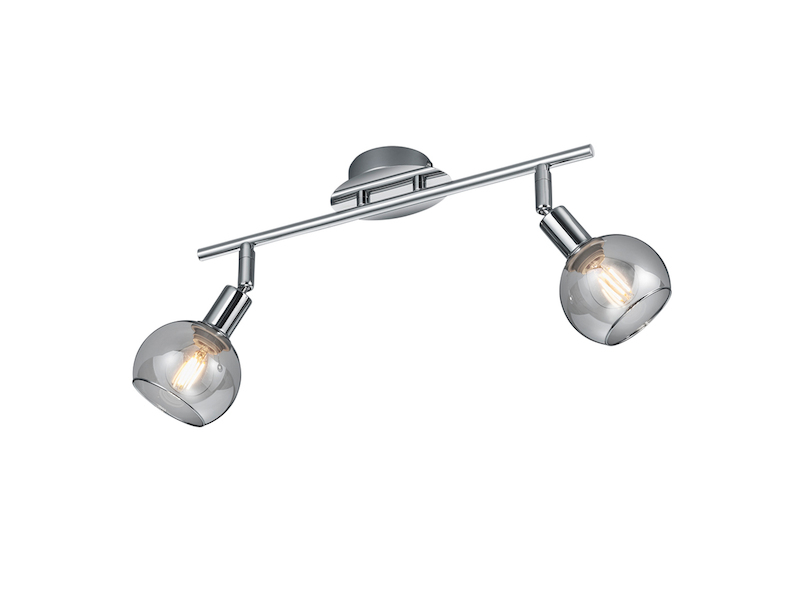 Deckenstrahler BREST 2-flammig Chrom mit Rauchglas, Breite 40cm