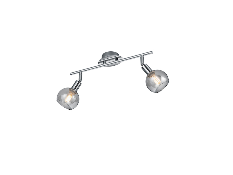 Deckenstrahler BREST 2-flammig Chrom mit Rauchglas, Breite 40cm