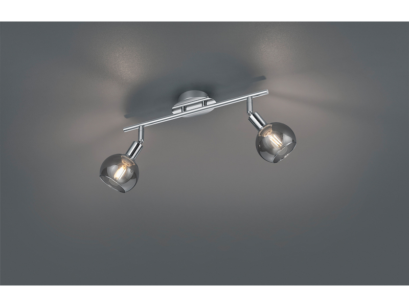 Deckenstrahler BREST 2-flammig Chrom mit Rauchglas, Breite 40cm