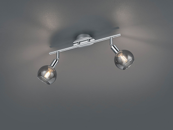 Deckenstrahler BREST 2-flammig Chrom mit Rauchglas, Breite 40cm