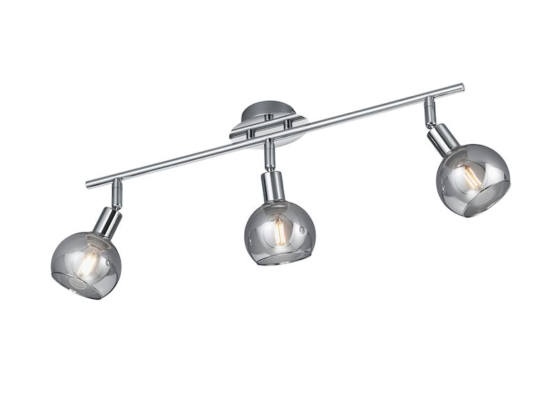 Deckenstrahler BREST 3-flammig Chrom mit Rauchglas, Breite 58cm