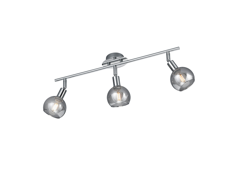 Deckenstrahler BREST 3-flammig Chrom mit Rauchglas, Breite 58cm
