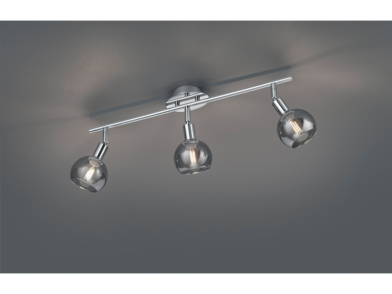 Deckenstrahler BREST 3-flammig Chrom mit Rauchglas, Breite 58cm