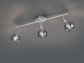 Deckenstrahler BREST 3-flammig Chrom mit Rauchglas, Breite 58cm