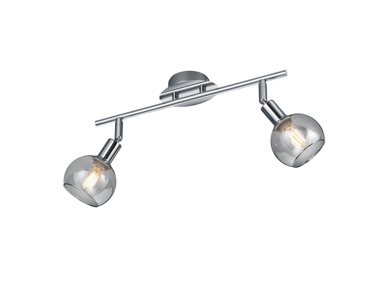 LED Deckenstrahler 2-flammig dimmbar, Chrom mit Rauchglas, Breite 40cm