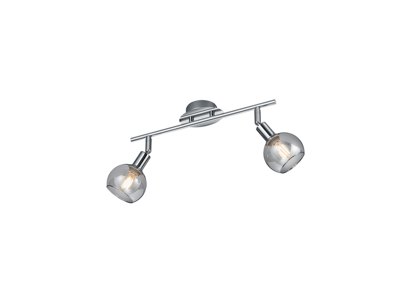 LED Deckenstrahler 2-flammig dimmbar, Chrom mit Rauchglas, Breite 40cm