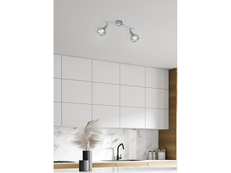 LED Deckenstrahler 2-flammig dimmbar, Chrom mit Rauchglas, Breite 40cm