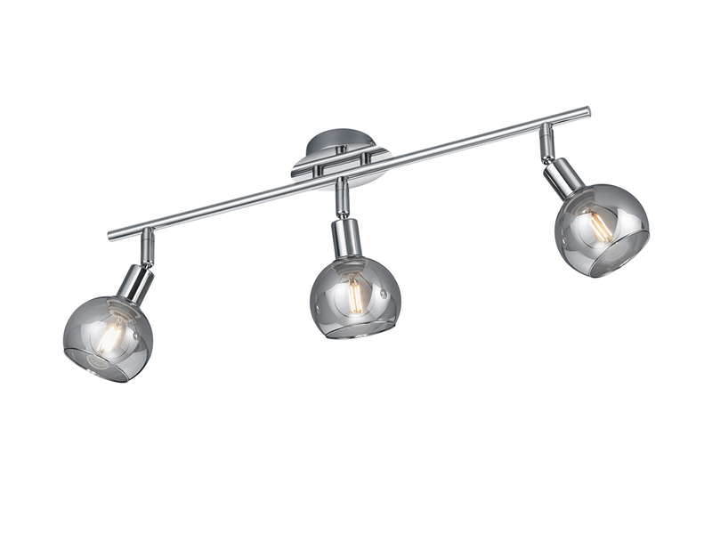 LED Deckenstrahler 3-flammig dimmbar, Chrom mit Rauchglas, Breite 58cm