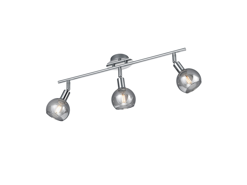 LED Deckenstrahler 3-flammig dimmbar, Chrom mit Rauchglas, Breite 58cm