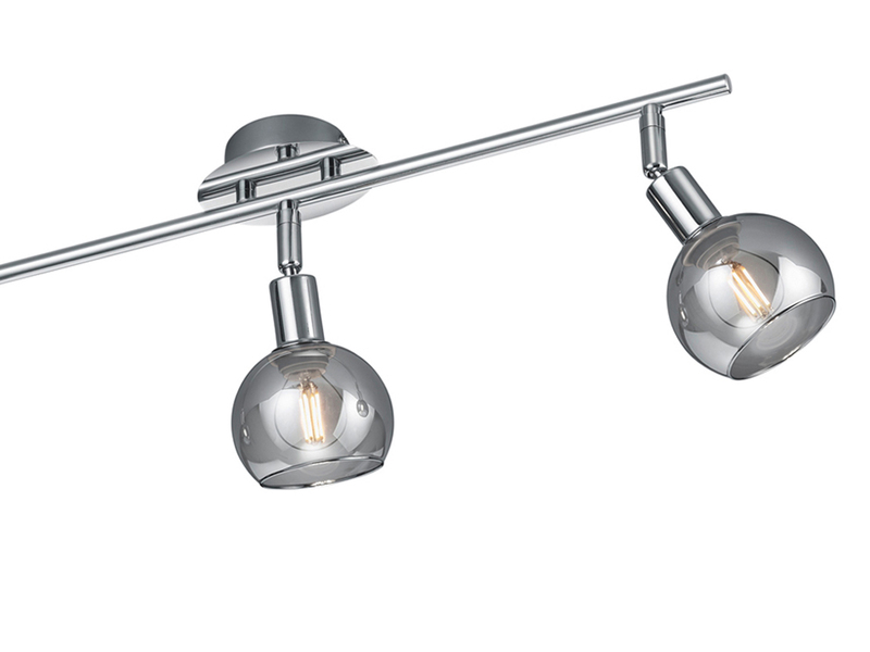 LED Deckenstrahler 3-flammig dimmbar, Chrom mit Rauchglas, Breite 58cm