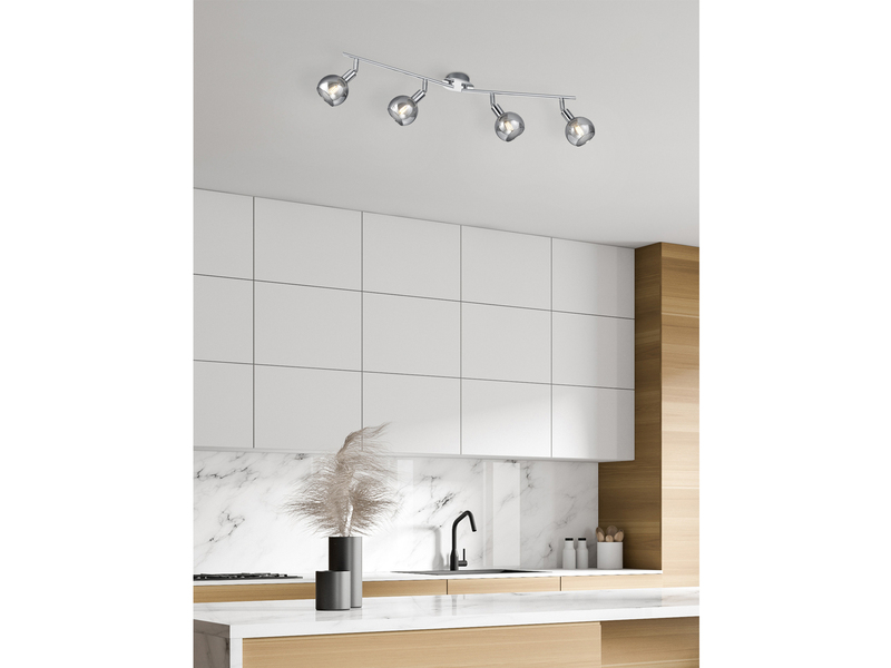 LED Deckenstrahler 4-flammig dimmbar, Chrom mit Rauchglas, Breite 85cm