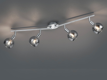 LED Deckenstrahler 4-flammig dimmbar, Chrom mit Rauchglas, Breite 85cm