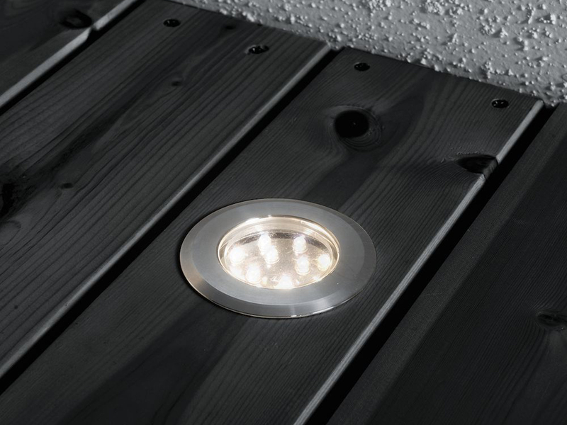 Mini LED Bodeneinbauspots Edelstahl/Glas Basisset 3er SET mit Trafo Ø7cm IP44