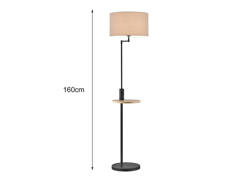 Stehleuchte CLAAS Stoffschirm, Holz Ablagetisch & USB Ladefunktion, 160cm