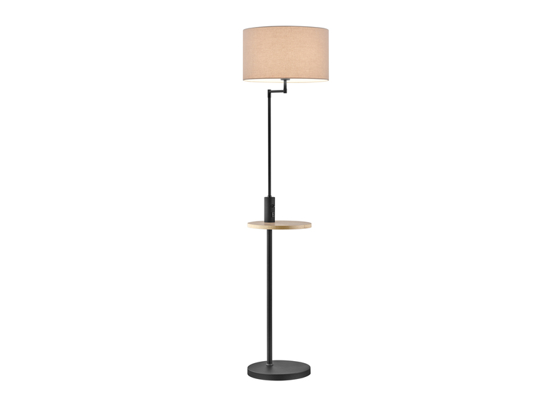 Stehleuchte CLAAS Schwarz matt Stoffschirm, Ablagetisch & USB Anschluss, 160cm