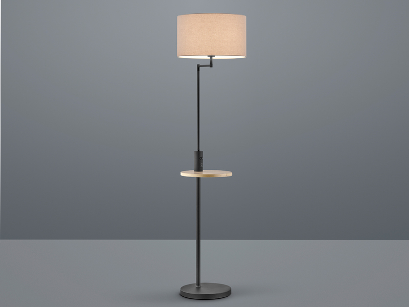 Stehleuchte CLAAS Stoffschirm, Holz Ablagetisch & USB Ladefunktion, 160cm