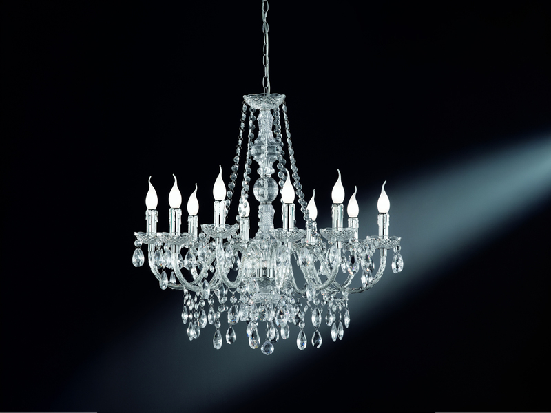 Großer Kronleuchter LÜSTER 10-flammig Silber Chrom mit Acryl Kristall, Ø 76cm