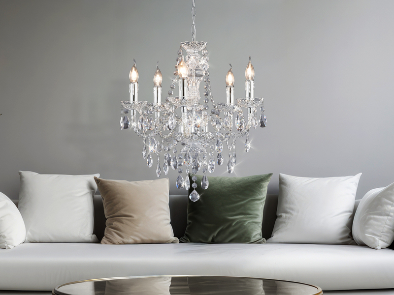 LED Kronleuchter 5-flammig Silber Chrom mit Acryl Kristall Ø 52cm