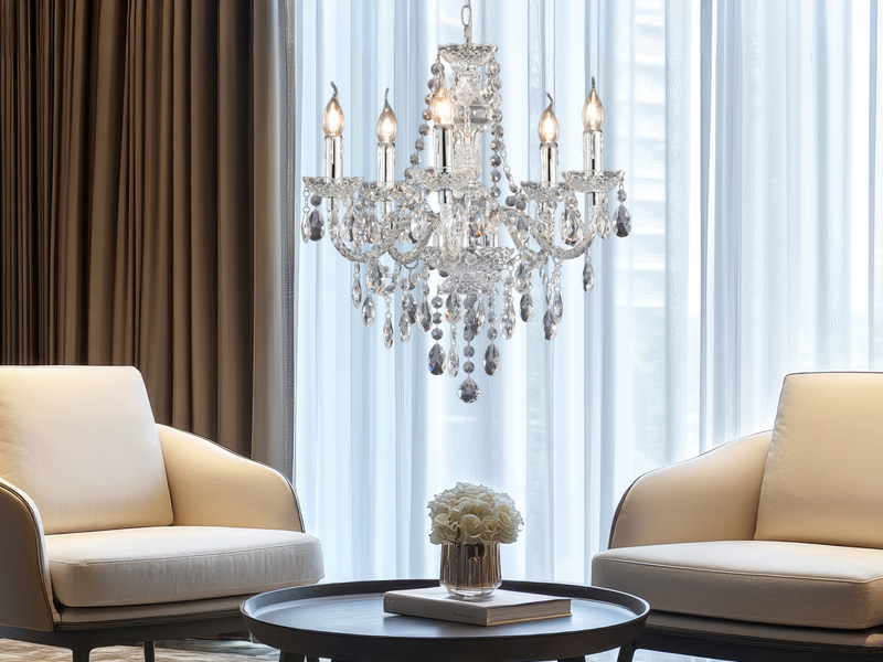 LED Kronleuchter 5-flammig Silber Chrom mit Acryl Kristall Ø 52cm