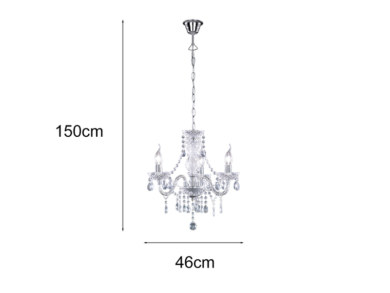 LED Kronleuchter 3-flammig Silber Chrom mit Acryl Kristall Ø 46cm