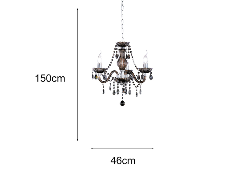 LED Kronleuchter 3-flammig Silber Chrom mit Acryl Kristall Schwarz Ø 46cm