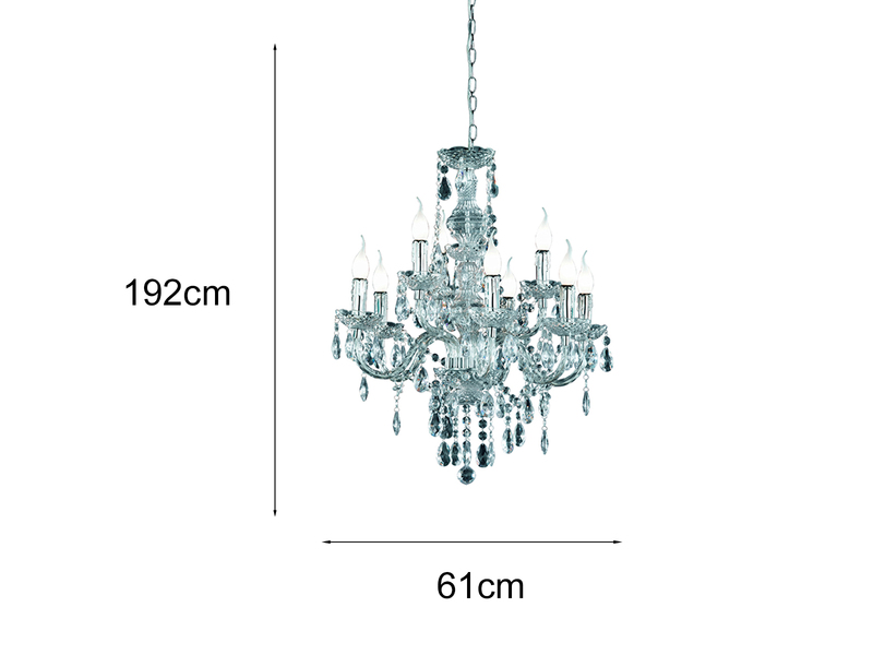 LED Kronleuchter 9-flammig Silber Chrom mit Acryl Kristall Ø 61cm