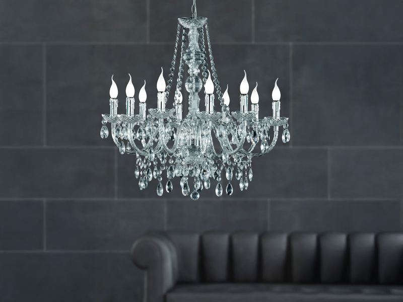 Großer LED Kronleuchter 10-flammig Silber Chrom mit Acryl Kristall Ø 76cm