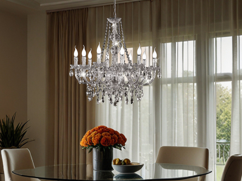 Großer LED Kronleuchter 10-flammig Silber Chrom mit Acryl Kristall Ø 76cm