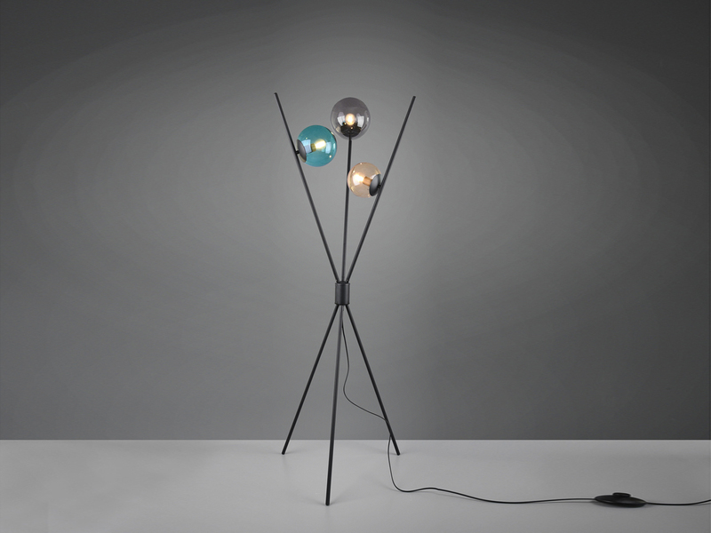 Mehrflammige Tripod Stehlampe Mit Glaskugeln Bunt