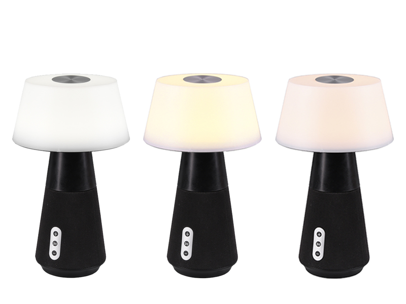 LED Tischleuchte LINDE mit Lautsprecher – mobile Akku Lampe