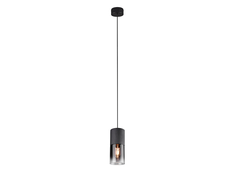Zeitlose LED Pendelleuchte aus schwarz mattem Metall & Rauchglas, 1 x E27