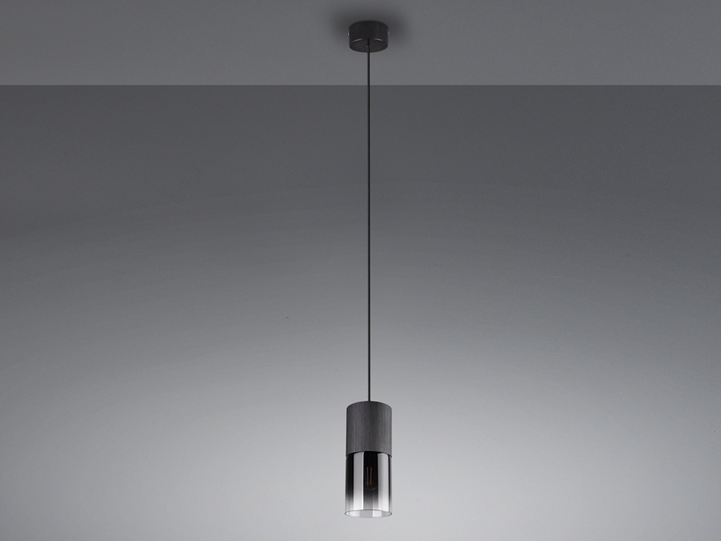 Zeitlose LED Pendelleuchte aus schwarz mattem Metall & Rauchglas, 1 x E27