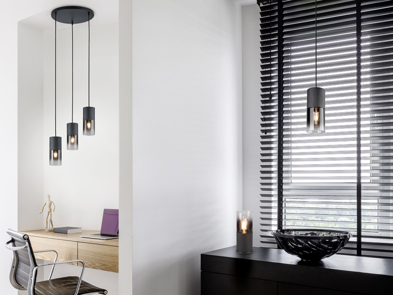 LED Pendelleuchte mit Rauchglas 1-flammig Metall Schwarz, Ø 10cm
