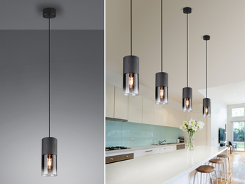 LED Pendelleuchte mit Rauchglas 1-flammig Metall Schwarz, Ø 10cm