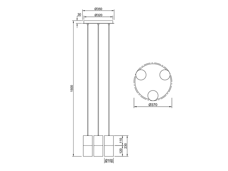 Zeitlose LED Pendelleuchte aus schwarz mattem Metall & Rauchglas, 3 x E27