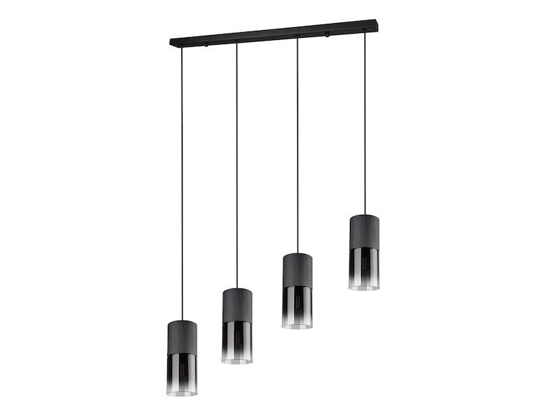 LED Pendelleuchte 4-flammig mit Rauchglas & Metall Schwarz, Breite 80cm