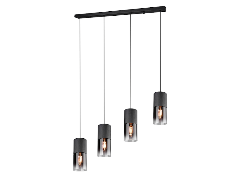 LED Pendelleuchte 4-flammig mit Rauchglas & Metall Schwarz, Breite 80cm