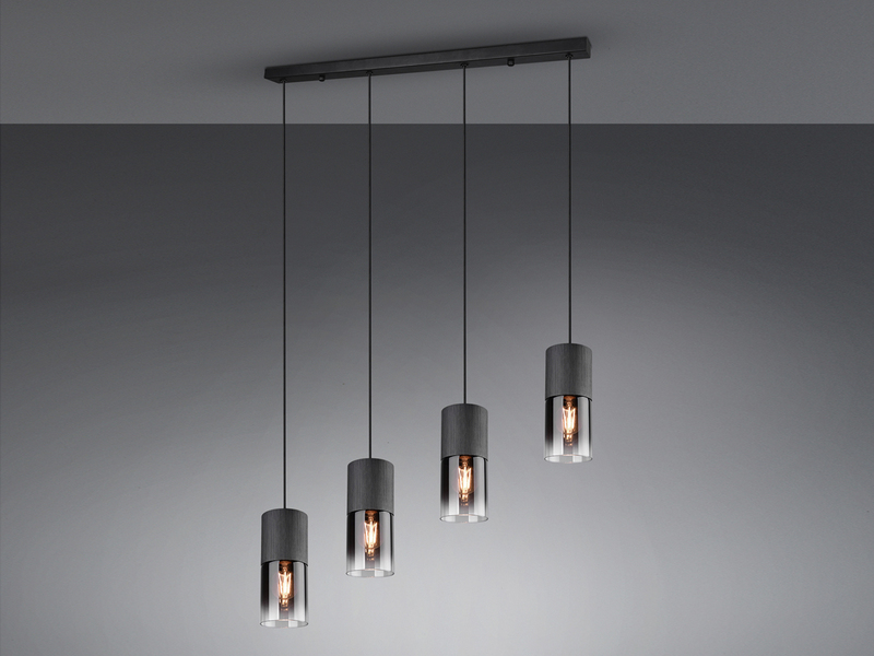 LED Pendelleuchte 4-flammig mit Rauchglas & Metall Schwarz, Breite 80cm
