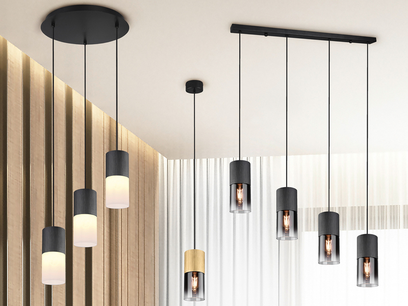 LED Pendelleuchte 4-flammig mit Rauchglas & Metall Schwarz, Breite 80cm