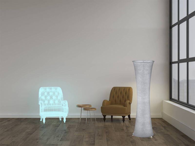 LED Stehleuchte Lichtsäule aus Stoff Grau, Höhe 123cm