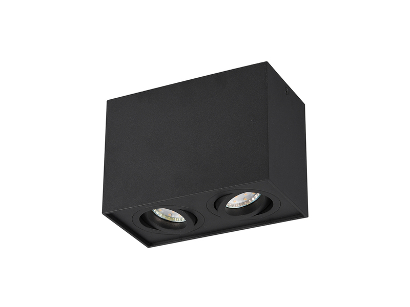Eckiger LED Deckenstrahler mit zwei schwenkbaren Spots, schwarz matt