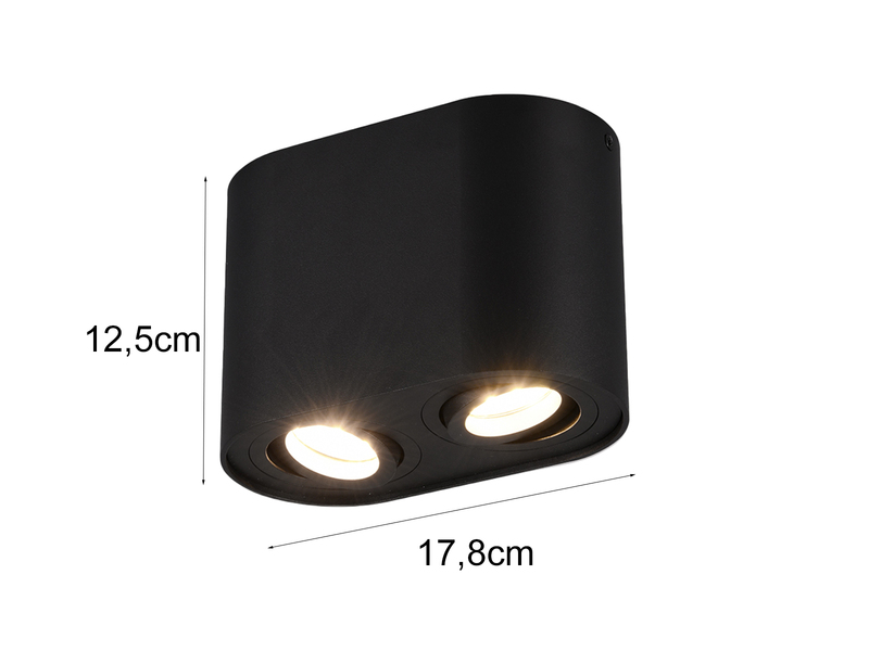 LED Deckenstrahler Schwarz 2-flammig Spots schwenkbar, Breite 17cm