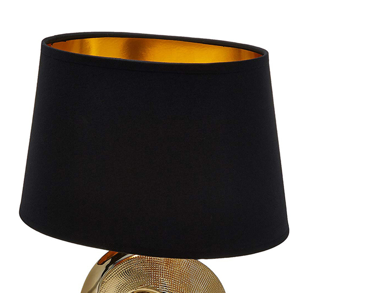 Kleine LED Tischleuchte Keramik Gold - Stoffschirm Schwarz, Höhe 33cm
