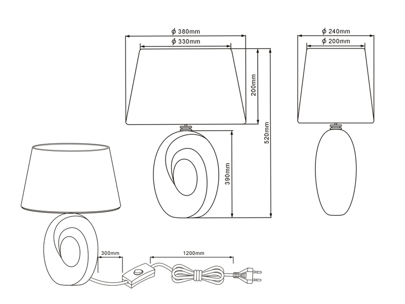Große Tischleuchte Keramik Gold mit Stoffschirm Schwarz & E27 LED, Höhe 52cm