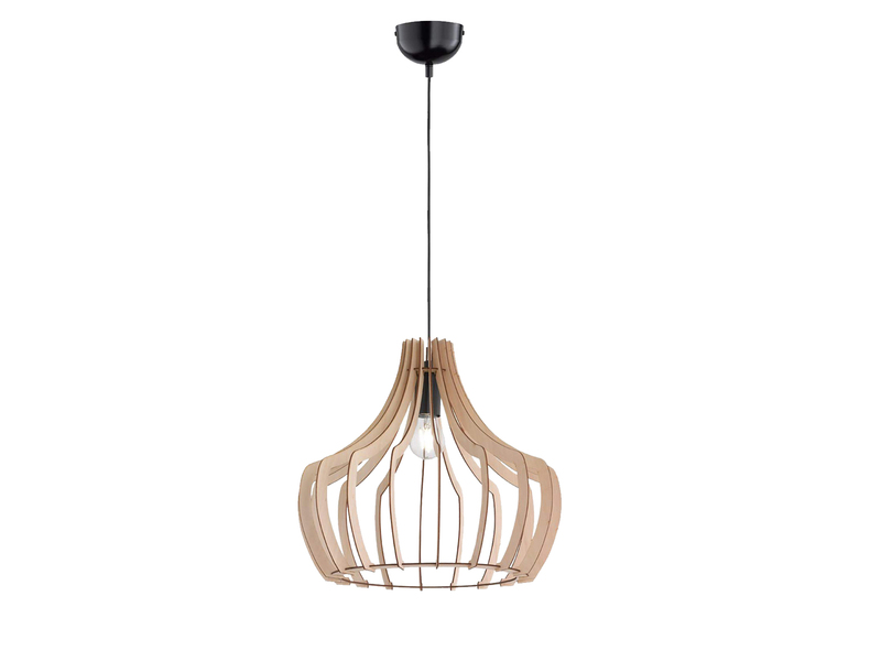 LED Hängeleuchte mit Lampenschirm aus Naturholz Lamellen, Ø 44cm