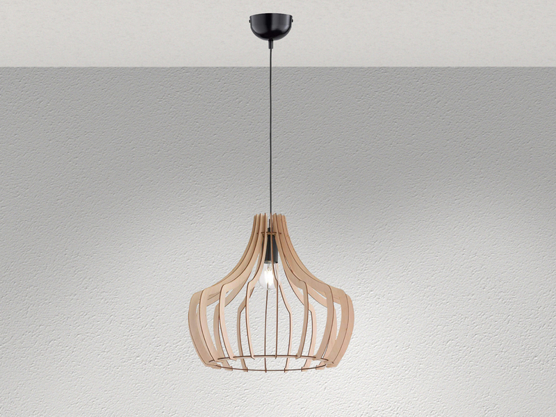 LED Hängeleuchte mit Lampenschirm aus Naturholz Lamellen, Ø 44cm