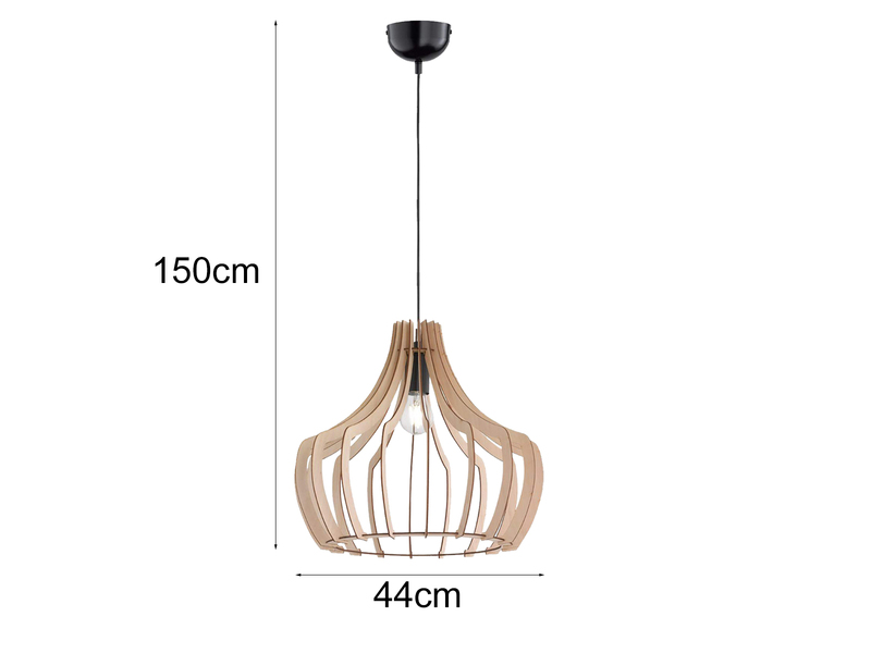 LED Hängeleuchte mit Lampenschirm aus Naturholz Lamellen, Ø 44cm