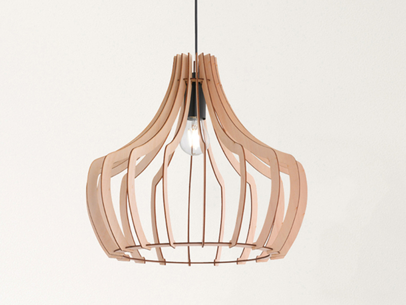 LED Hängeleuchte mit Lampenschirm aus Naturholz Lamellen, Ø 44cm